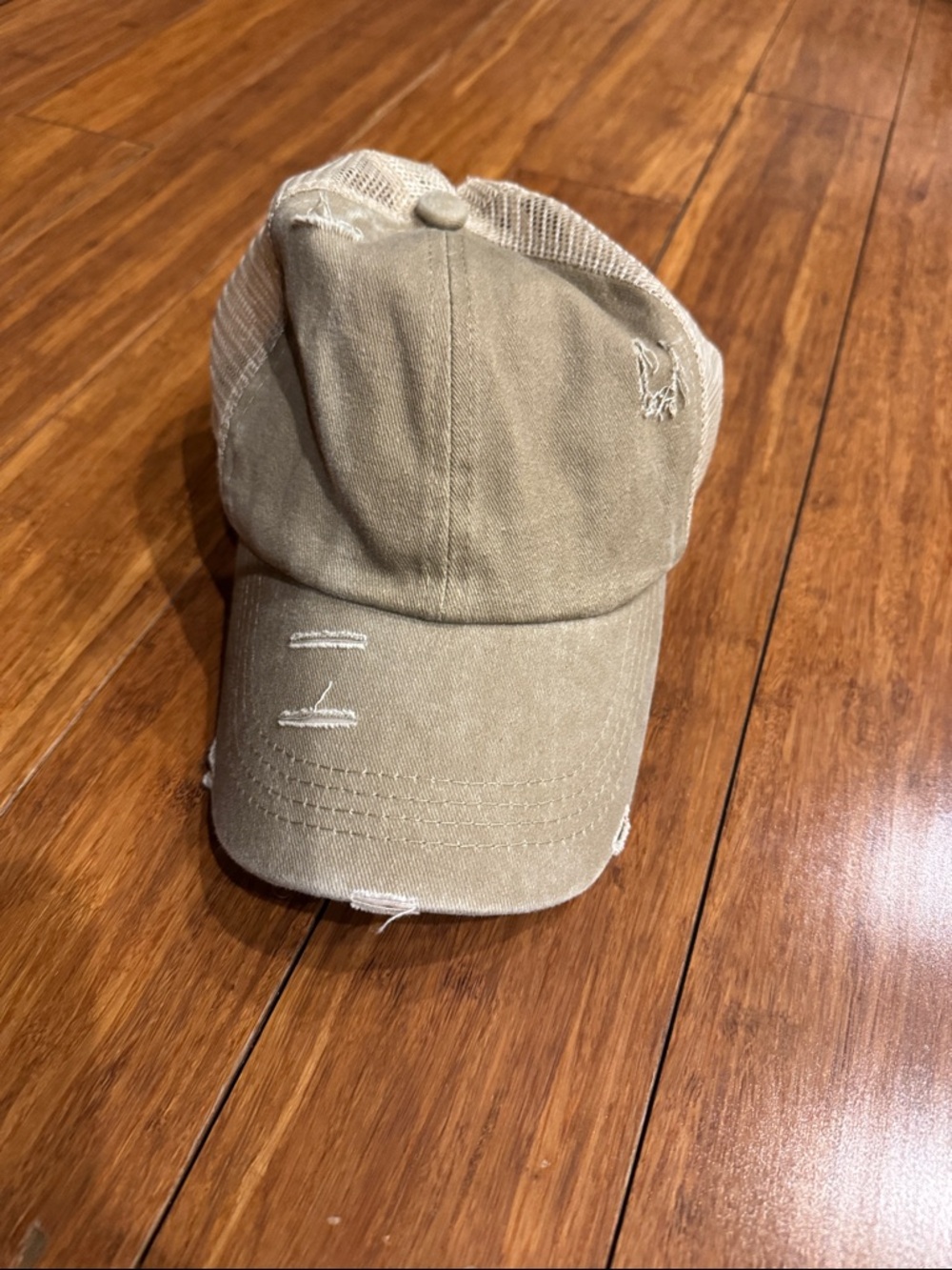 Distressed Khaki Mesh Back Truck Baseball Hat